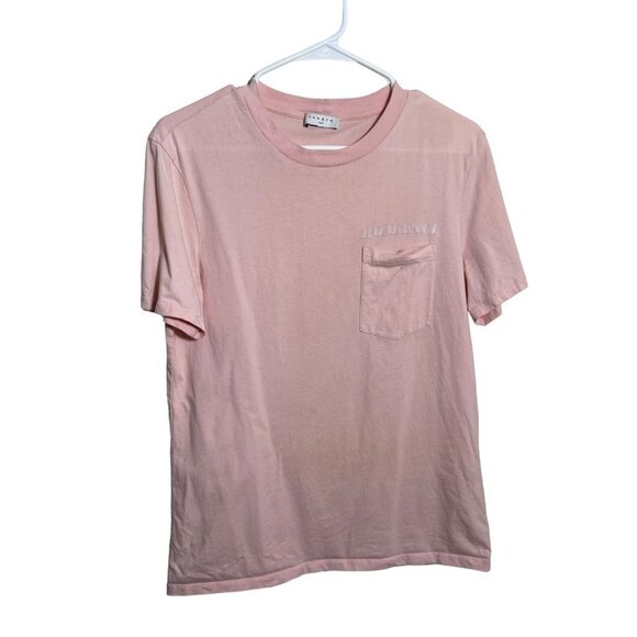 Sandro T-Shirt Women's Approx S/M Pink Short Sleeve Pocket Tee Sheer - Picture 1 of 11